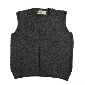 Vintage Aran Crafts Sweater Vest Cable Knit Merino Wool Sleeveless Gray Size XL